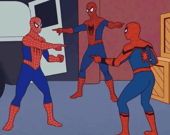 Three Spider-Men Pointing