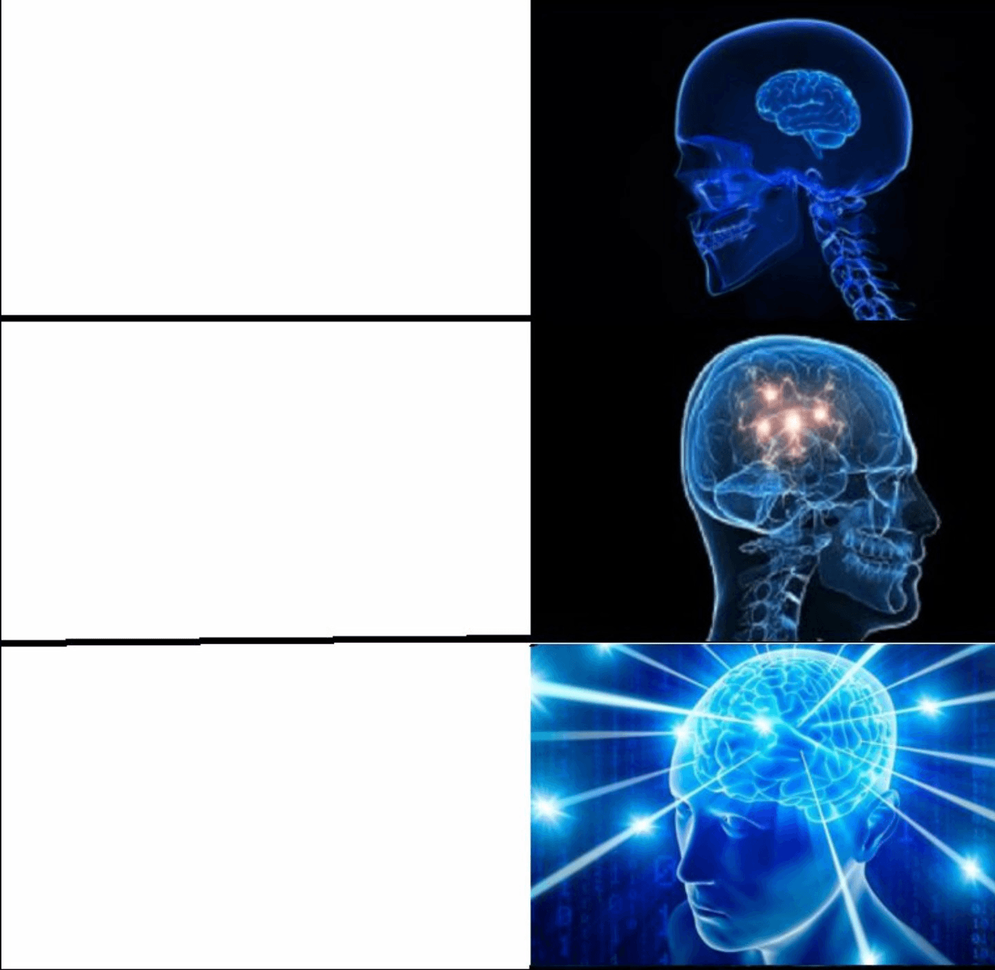 Expanding Brain 3 Panel Meme Template