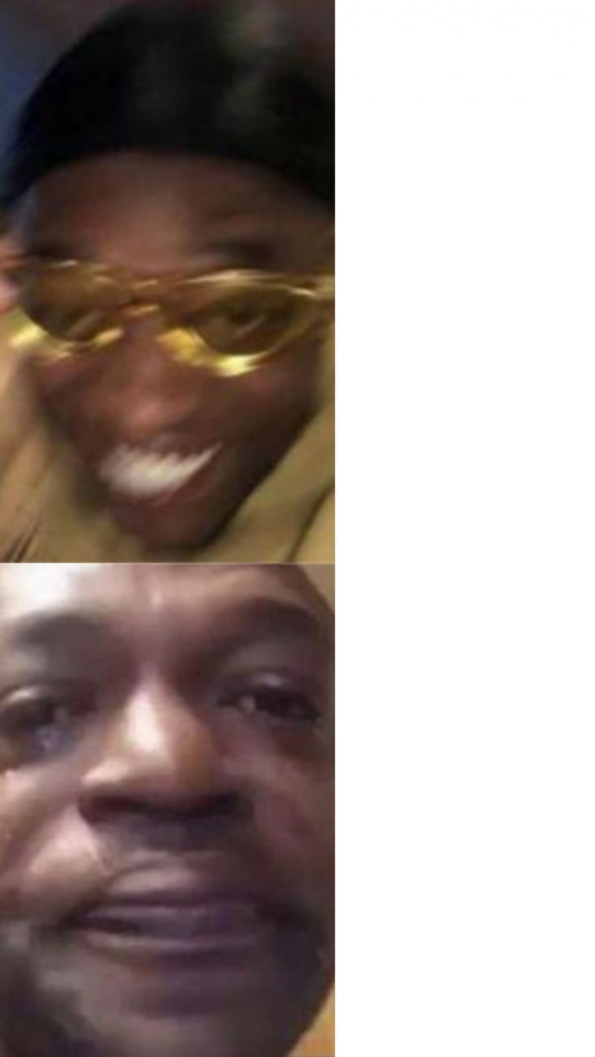 Happy glasses guy / Crying guy meme template image.