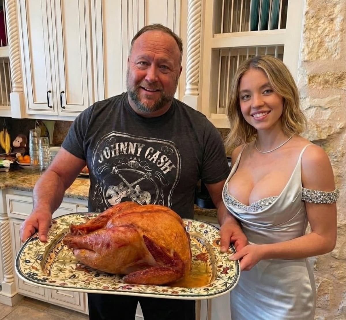 Alex Jones And Sydney Sweeney With A Turkey
