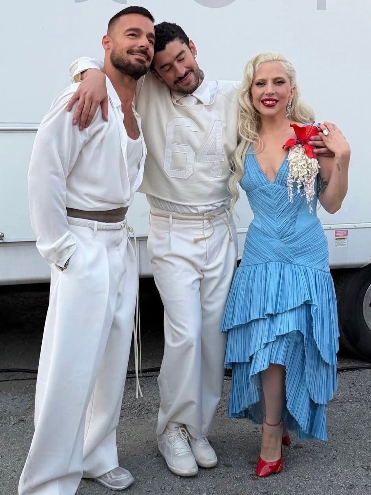 Bad Bunny, Ricky Martin, And Lady Gaga Group Photo