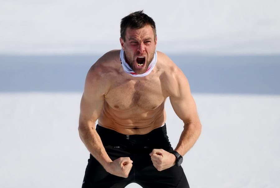 Benjamin Karl Shirtless Victory Celebration