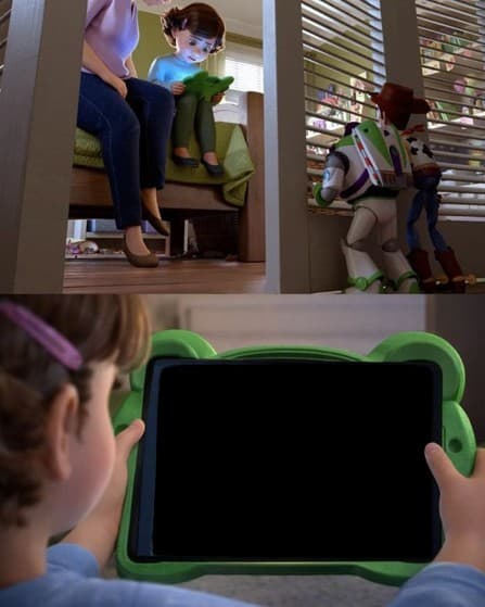 Woody And Buzz Watching A Child Use A Tablet