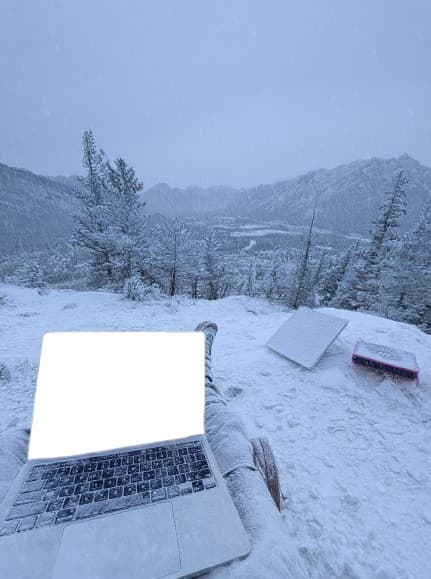 Coding outdoors during heavy snowfall (removed bg) meme template