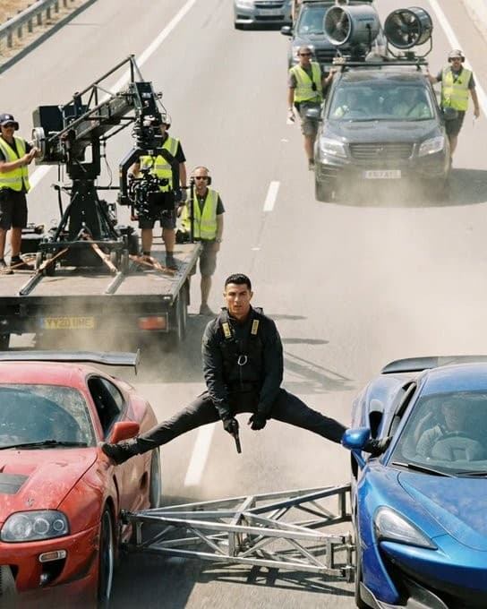 Cristiano Ronaldo on the set of the new Fast & Furious movie meme template