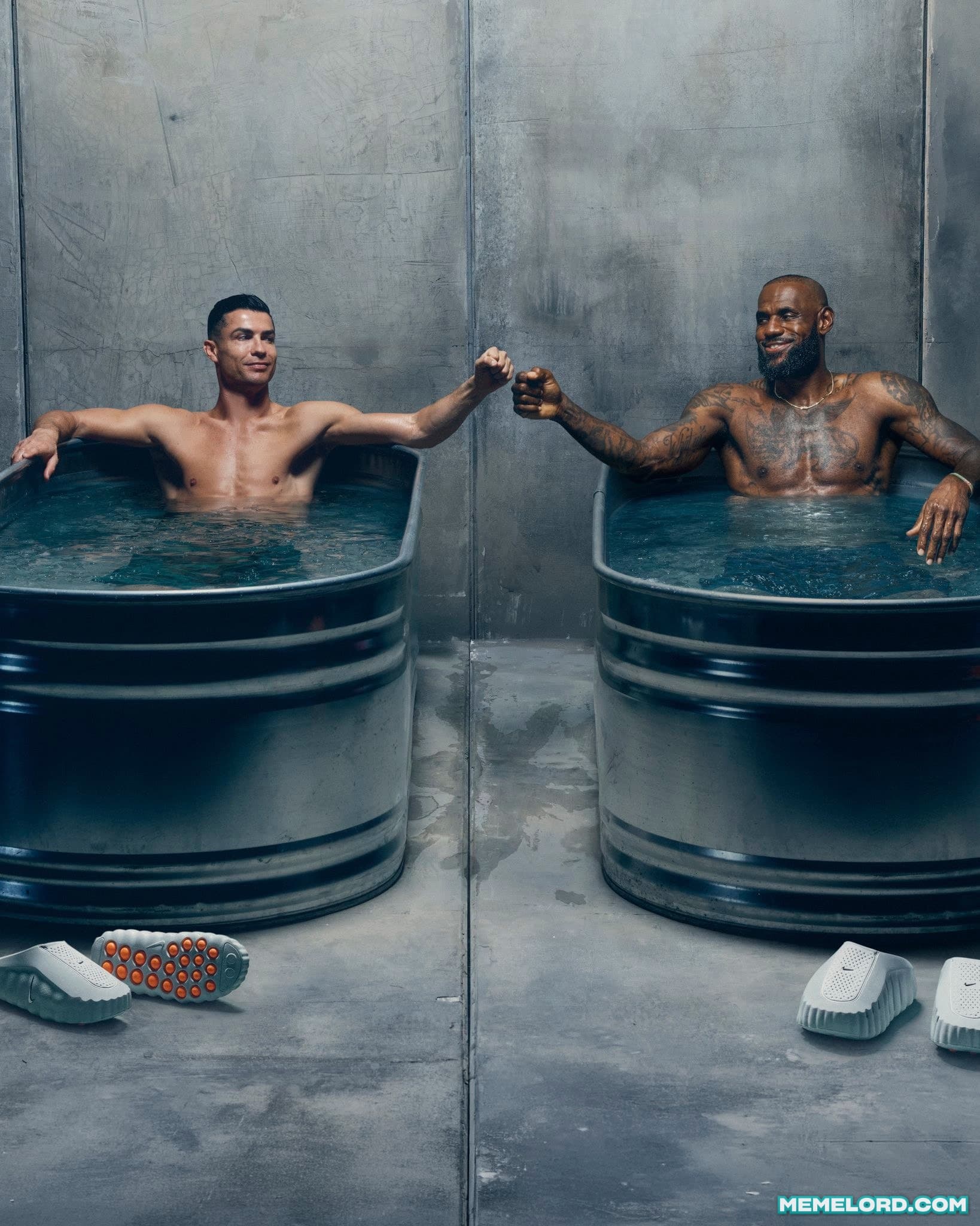 Cristiano Ronaldo with LeBron James fistbump for Nike’s latest Ad meme template