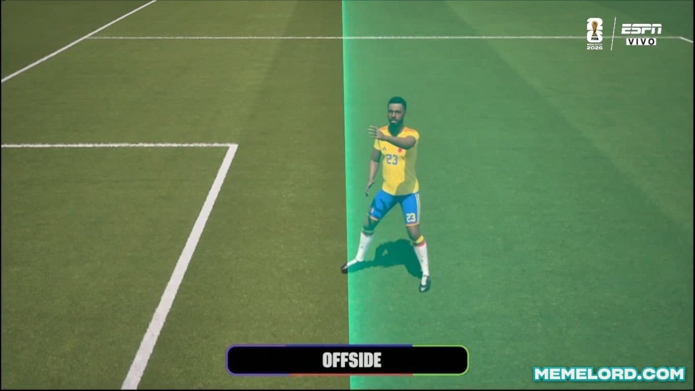Davinson Sánchez's marginal offside violation decision by VAR - FIFA World Cup meme template