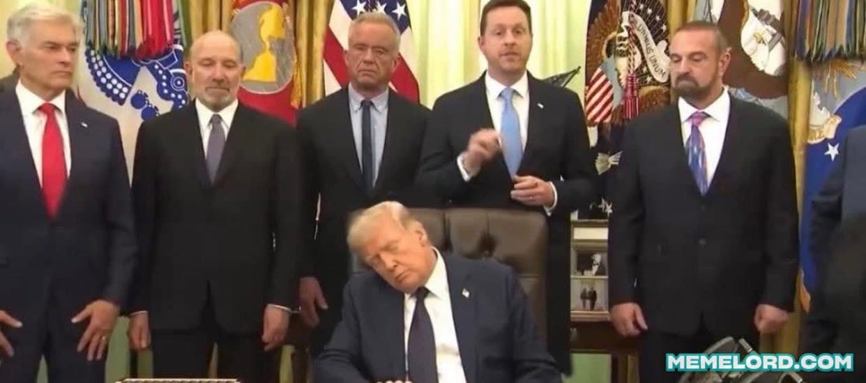 Donald Trump falls asleep in the Oval Office meme template
