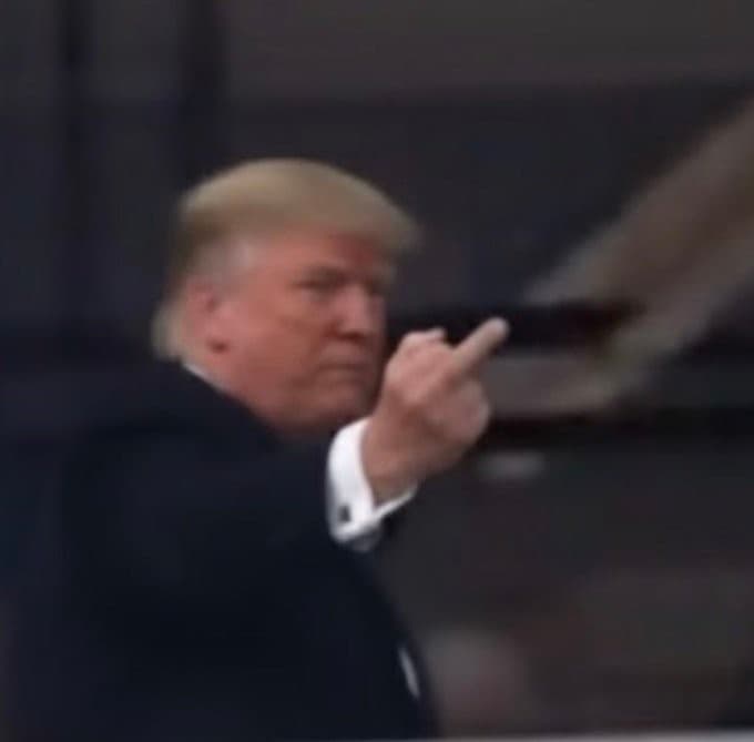 Donald Trump flipping off a Ford employee