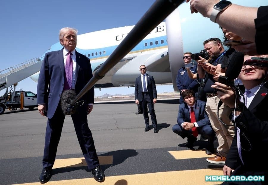 Donald Trump power stance while taking questions from reporters meme template