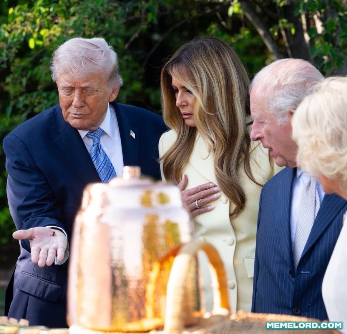 Donald Trump Showing a Bee on His Hand