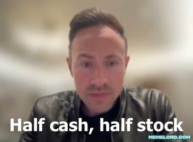 GameStop CEO Ryan Cohen "Half cash, half stock" - interview with CNBC meme template