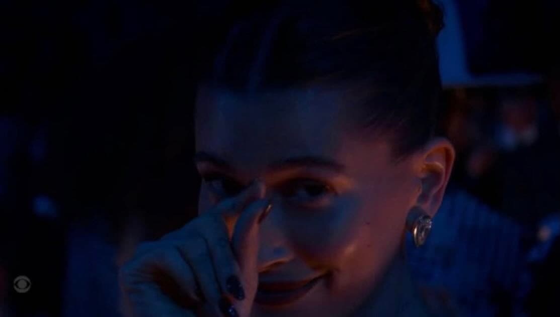 Hailey Bieber's clock it reaction to Justin Grammys Performance