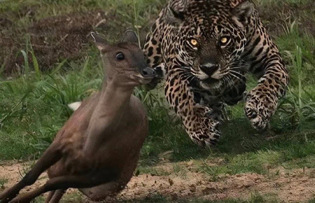 Jaguar chasing a deer