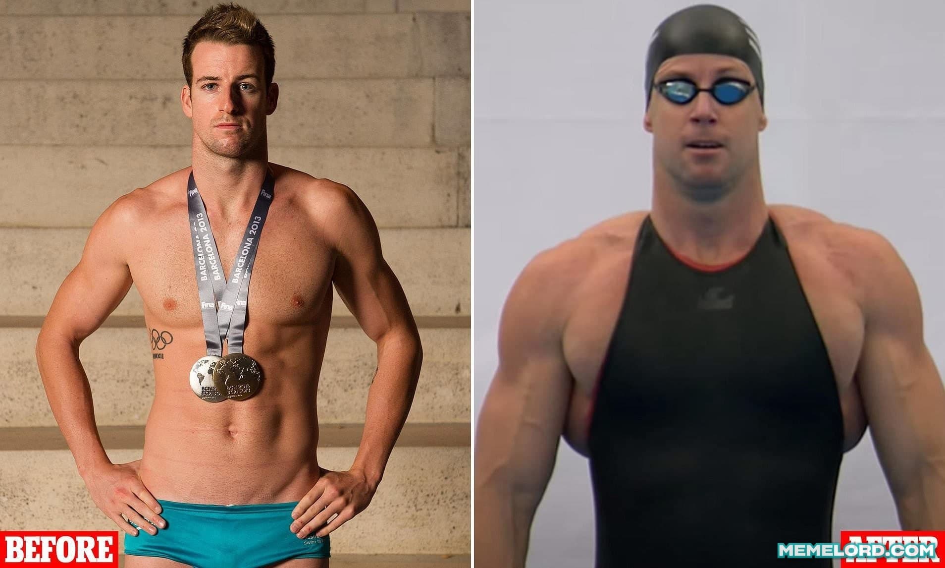 James “The Missile” Magnussen before vs after - The Enhanced Games meme template