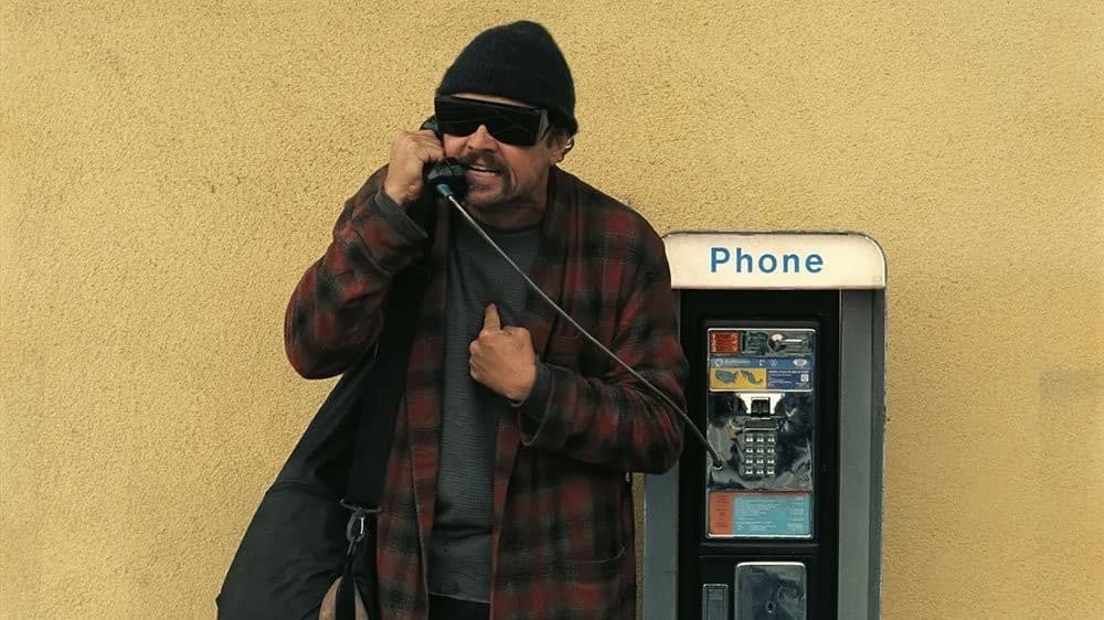 Leonardo DiCaprio screaming on the phone One Battle After Another