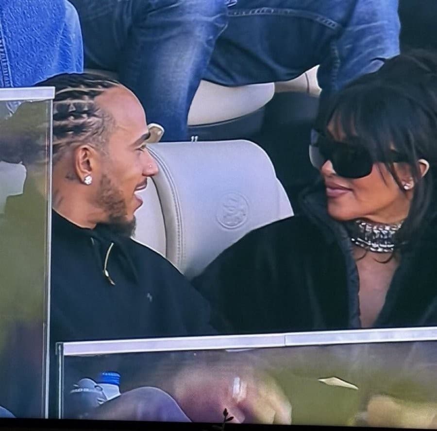 Lewis Hamilton and Kim Kardashian at the SuperBowl meme template