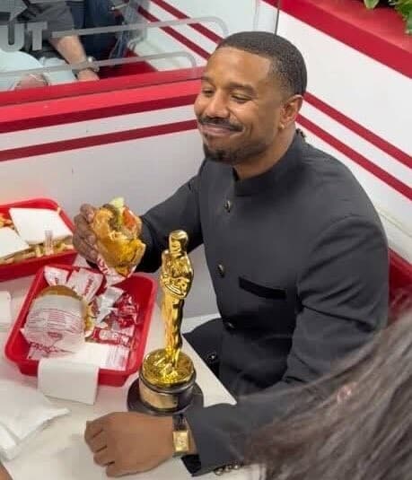 Michael B. Jordan eating at an In-N-Out after winning his Oscar