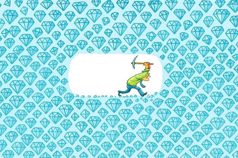 Miner mining endless diamond / Never give up meme template