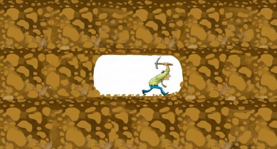 Miner mining endless rock / never give up meme template
