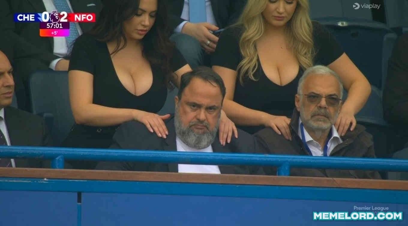 Nottingham Forrest bosses getting massage during a match - Premier League football meme template