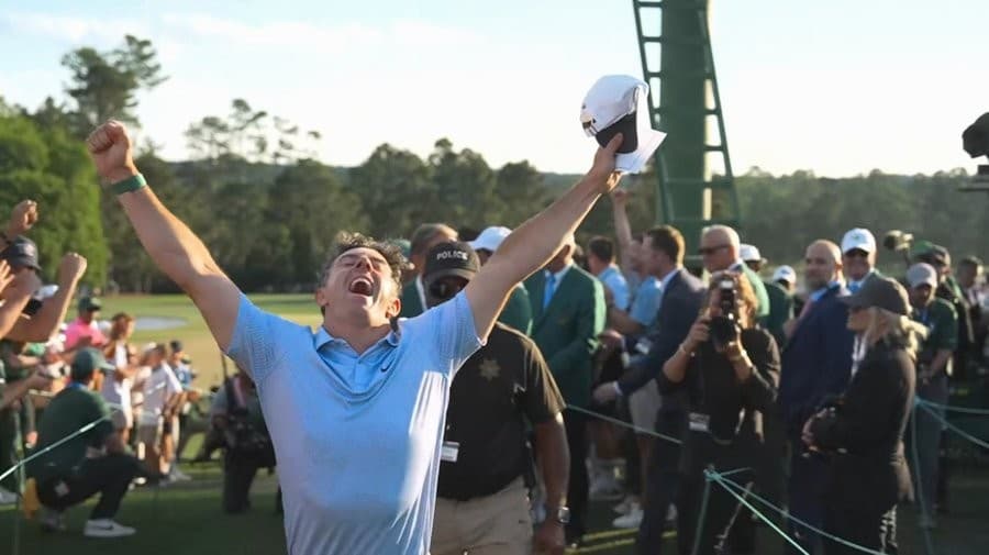 Rory McIlroy celebration after winning The Masters 2026