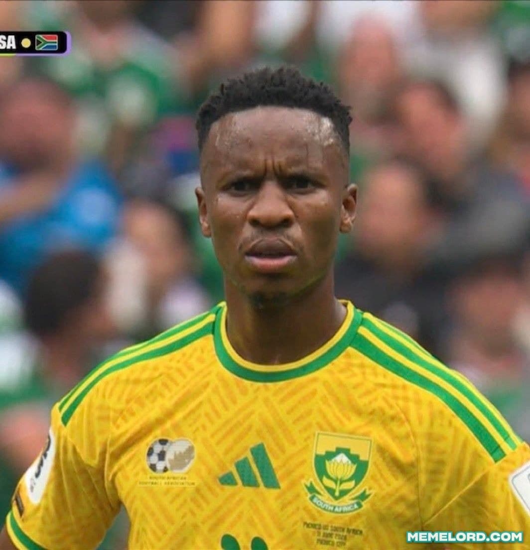 Themba Zwane confused reaction after getting three red cards - 2026 FIFA World Cup meme template