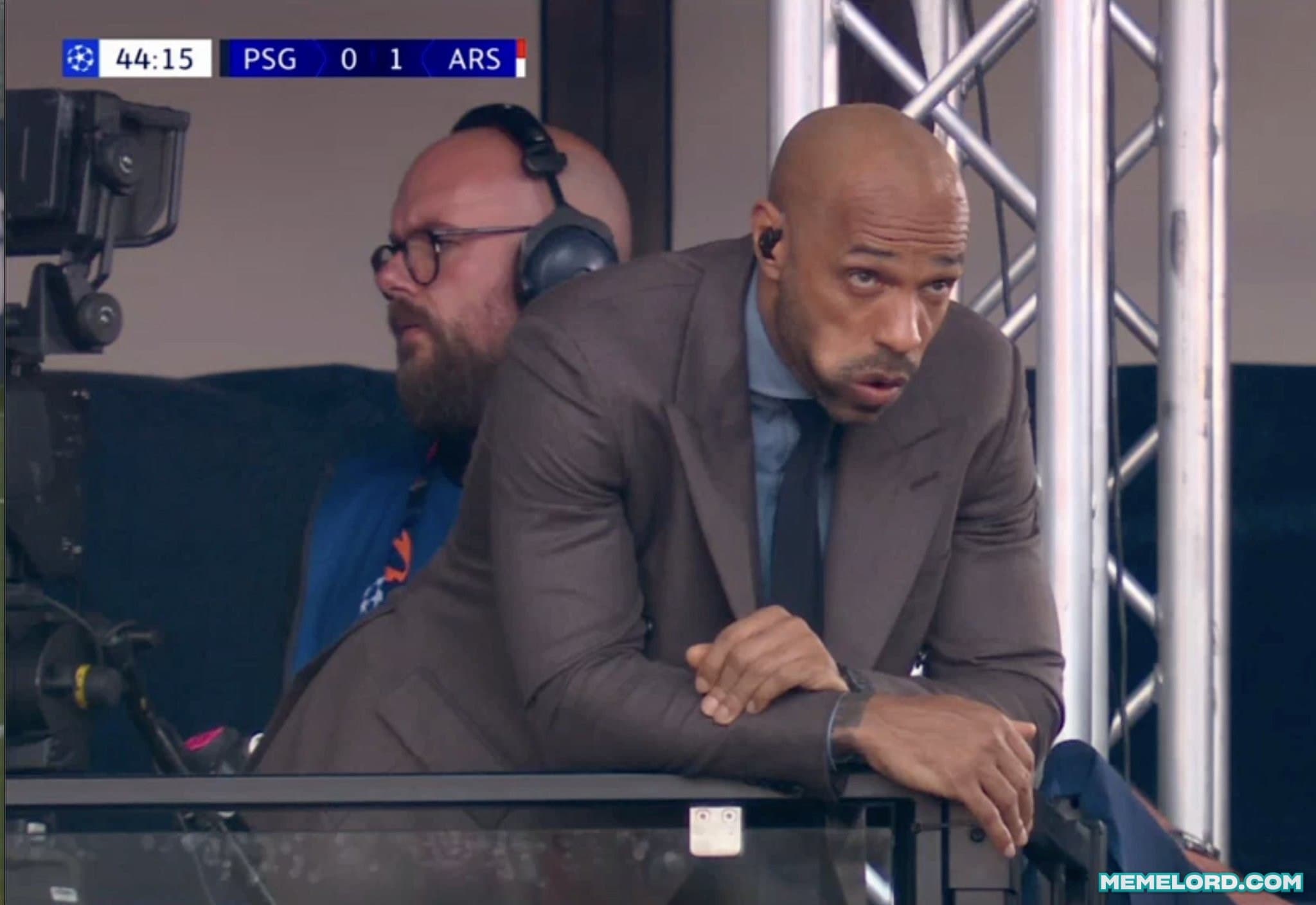 Thierry Henry stressed watching Arsenal face PSG in a Champions League Final meme template