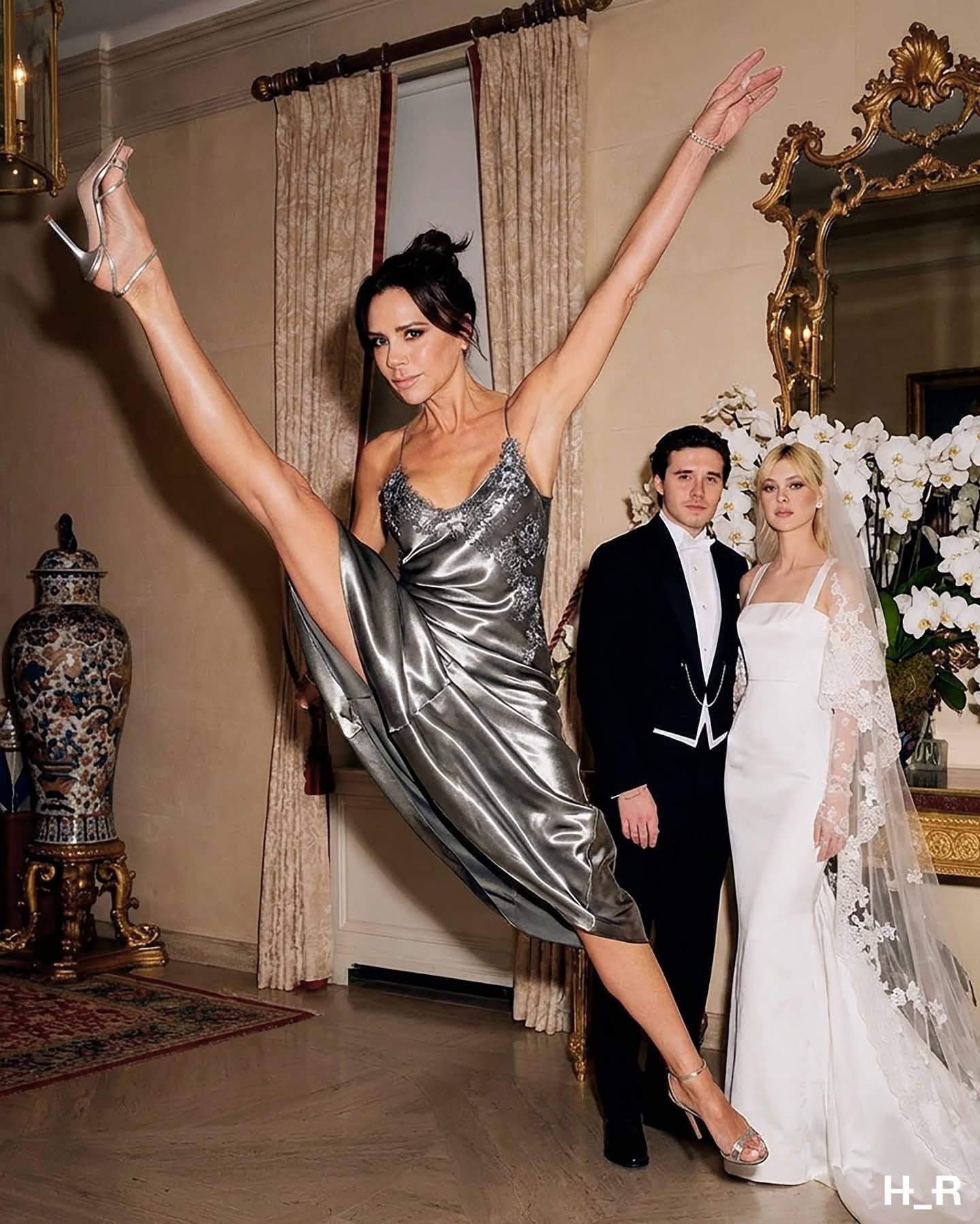 Victoria Beckham dancing inappropriately at son Brooklyn's wedding (AI generated) meme template