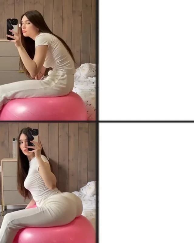 Woman posing on a pink exercise ball drakeposting